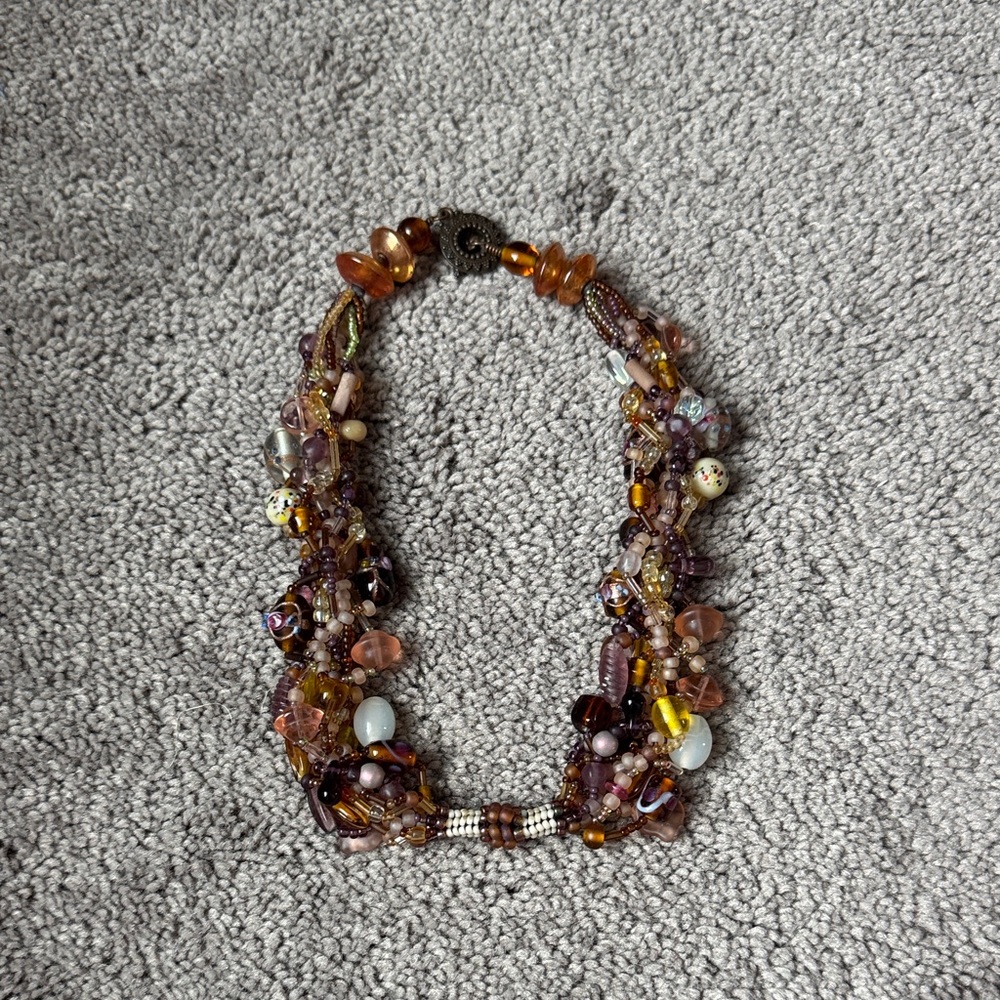 Multicolor Chunky Beaded Multi Strand Statement Necklace Boho Artisan Style